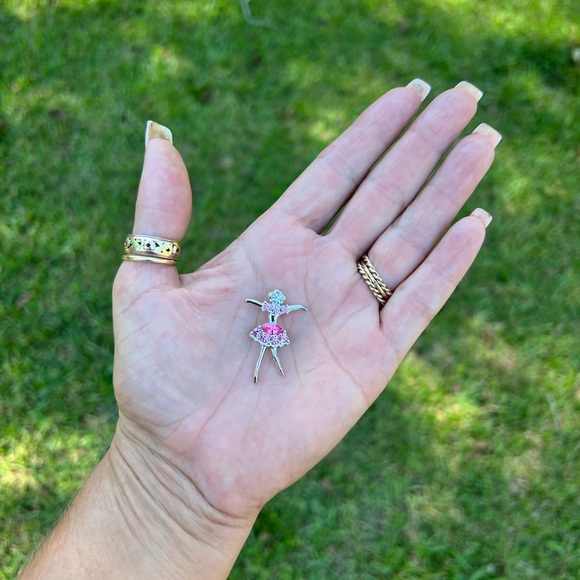 Silver-tone Clear & Pink Rhinestone Ballerina Pendant 👠 - Picture 5 of 17